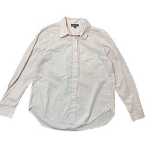 Modern Works Pink and Blue Pinstripe Button Up Heart Pocket Size Medium